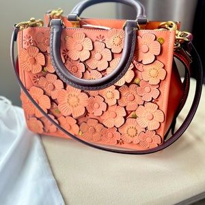 COACH Bag W/ Tags & Dustbag Rogue 25. Colorblock with Rose Applique Coral Color